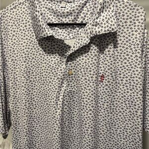 Peter Millar White and Blue Patterned Polo Shirt